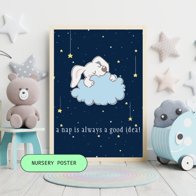 Naptime - Cute Bunny på en Cloud Nursery Poster (Skapare uppladdad)