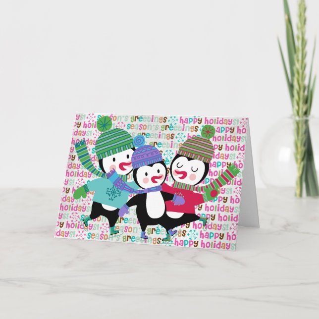 När du åker skridskor pingvin Julhälsningar kortet Helgkort (Framsida)