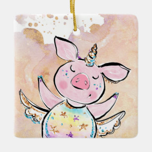 När grisar flyger, en Magical Pigicorn Julgransprydnad Keramik
