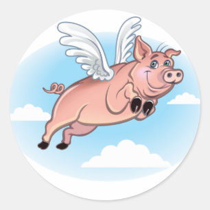När Grisar flyger händer Roligt Runt Klistermärke