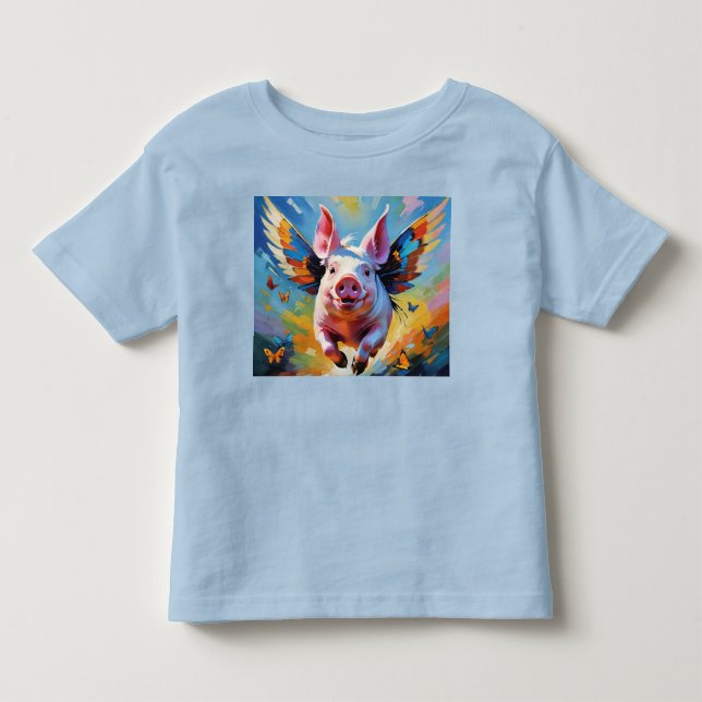 När Grisar flyger med fjäril Vingar T Shirt (Framsida)