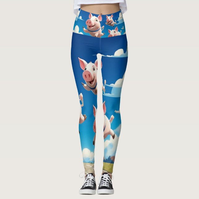 När grisar flyger roliga bevingade grisar leggings (Framsida)