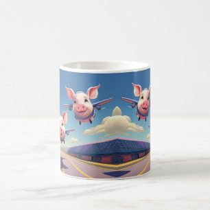 När grisar flyger roliga flygplansgrisar kaffemugg