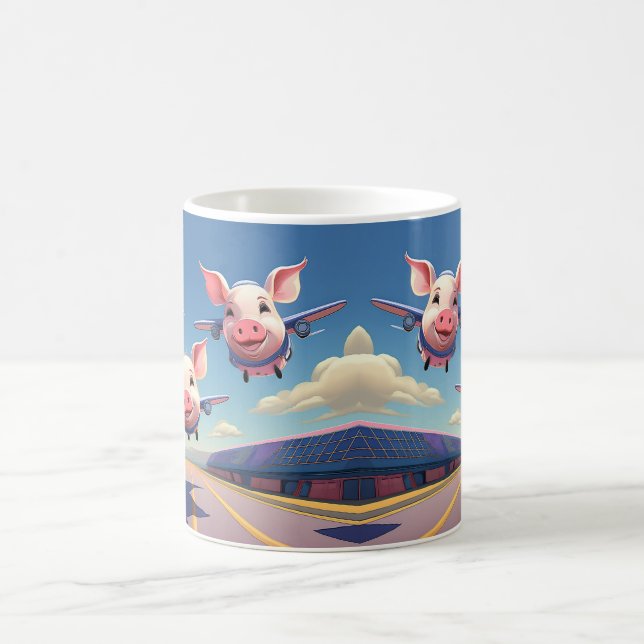 När grisar flyger roliga flygplansgrisar kaffemugg (Center)