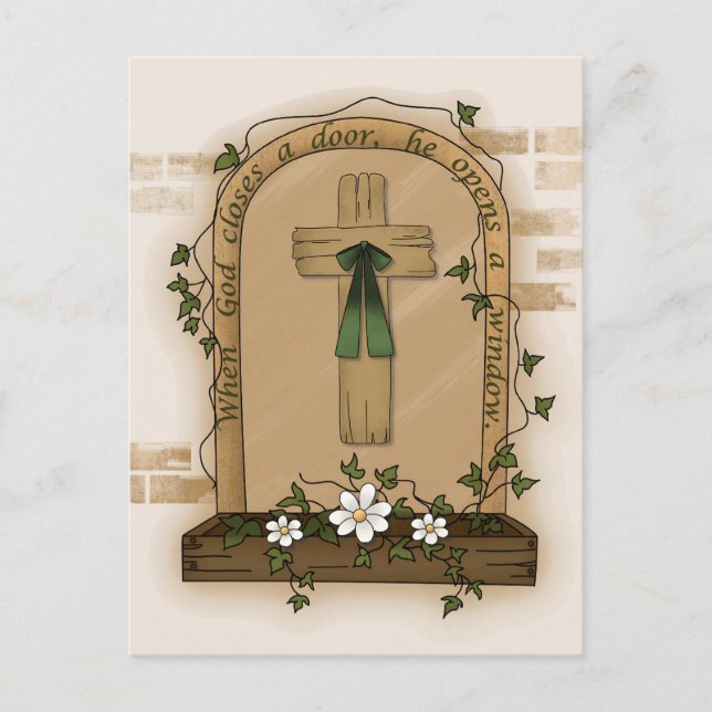 När Gud stänger en dörr öppnar han ett fönster Vykort (Framsida)