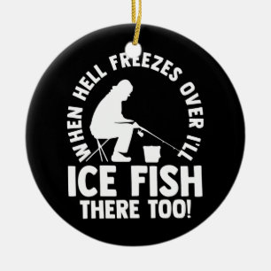 När helvetet fryser över så ser jag fisk där o julgransprydnad keramik