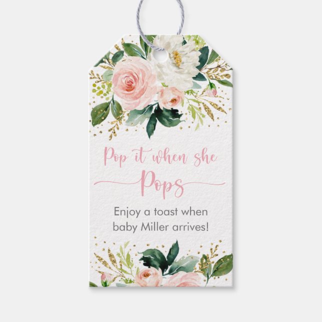 När hon slår på Boho Blommigt Rosa Guld Shower Presentetikett (Framsidan)
