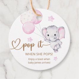 När hon slår på Rosa Elephant Baby Shower Gåvor Etiketter