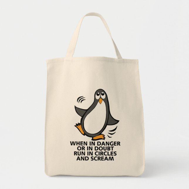 När i Danger eller i Doubt Funny Penguin Livsmedel Tygkasse (Framsidan)