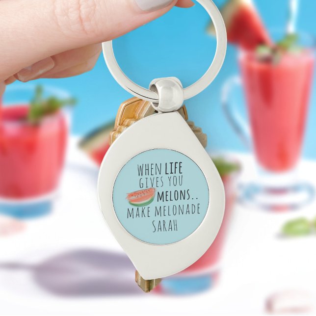 När Life Ge smälter Roligten Watermelon Keychain Swirl Silverfärgad Nyckelring (When life gives you melons - make melonade! Just add your name to this cute watermelon keychain)