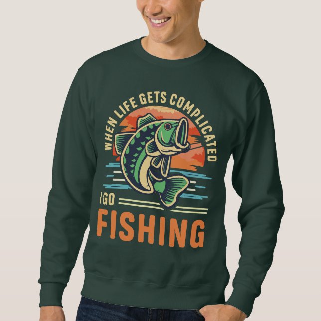 När livet blir komplicerat går jag fiske Fiskare Lång Ärmad Tröja (Framsida)