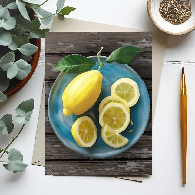 När Livet Ger Dig Citroner | Akvarell Citron Skål Vykort (Skapare uppladdad)