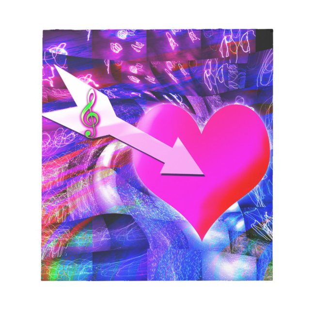 När musikpil riktade in sig på hjärtat anteckningsblock (Framsida)