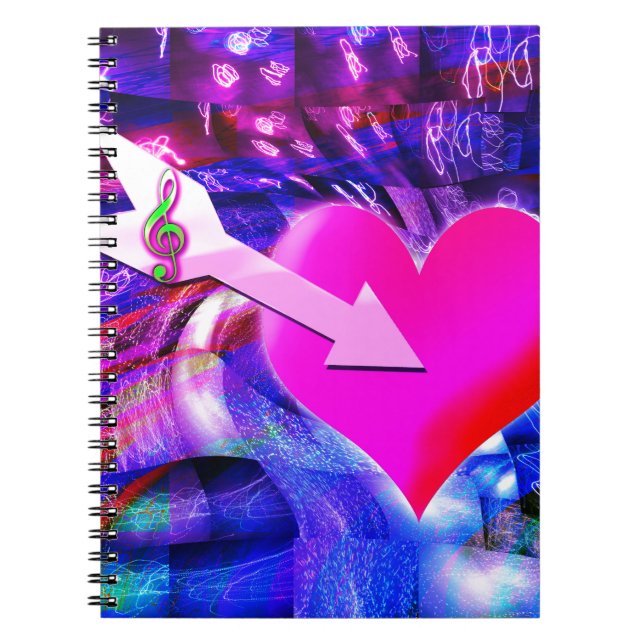 När musikpil riktade in sig på hjärtat anteckningsbok med spiral (Framsidan)