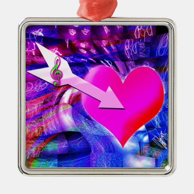 När musikpil riktade in sig på hjärtat julgransprydnad metall (Framsidan)