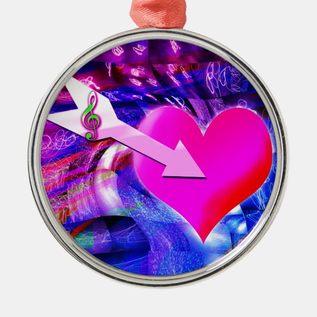 När musikpil riktade in sig på hjärtat julgransprydnad metall (Framsidan)