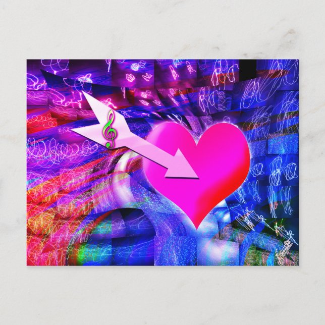 När musikpil riktade in sig på hjärtat vykort (Framsida)