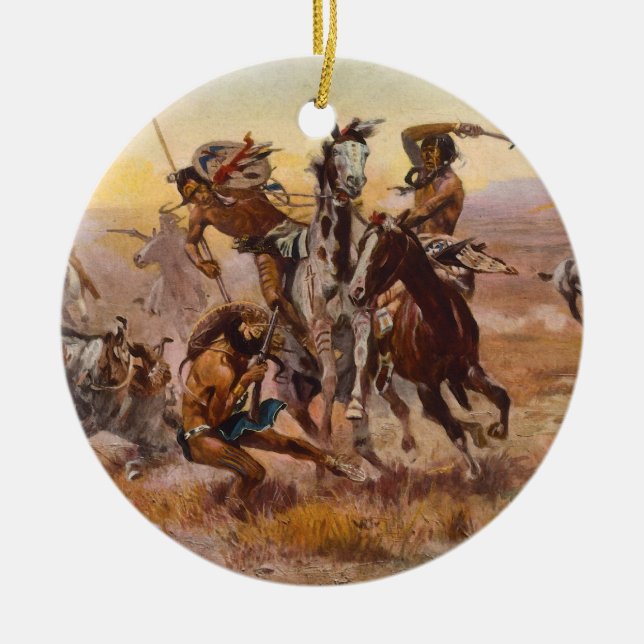 När Sioux och Blackfeet mötte vid Charles M. Julgransprydnad Keramik (Framsidan)