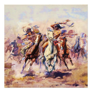 "När Sioux och Blackfoot möts" av Charles M Russe Fototryck