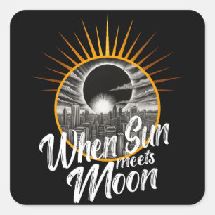 När Sol möts i Måne, Svartvit eclipse Fyrkantigt Klistermärke