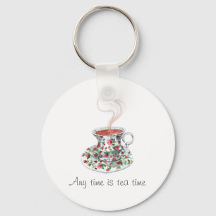 När som helst är tetiden. Tea-slogan vintage kopp Nyckelring