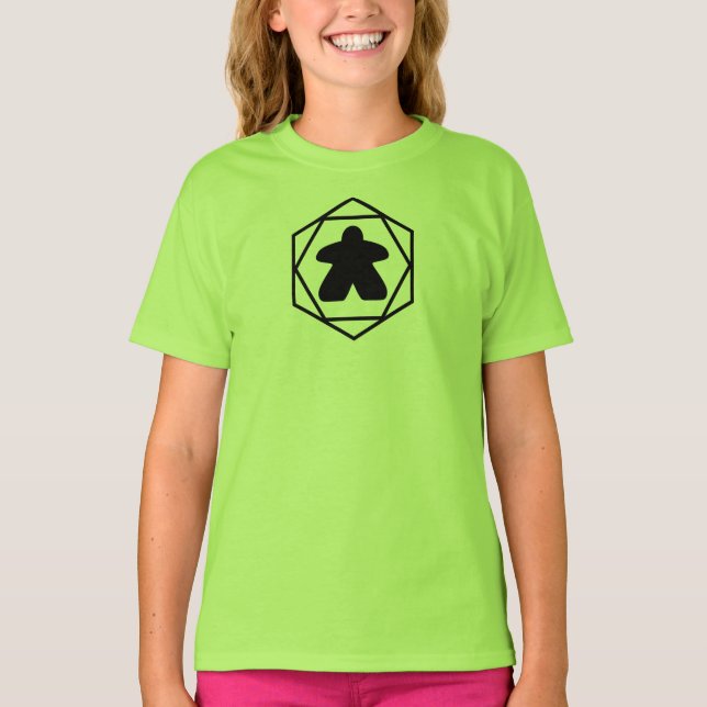 När som helst Meeple Black Art Girls Shirt T (Framsida)