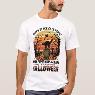 När svarta katter stryker omkring Halloween Katt G T Shirt