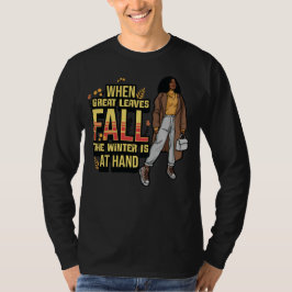 När Underbara Löv faller är vintern här i handen T T Shirt