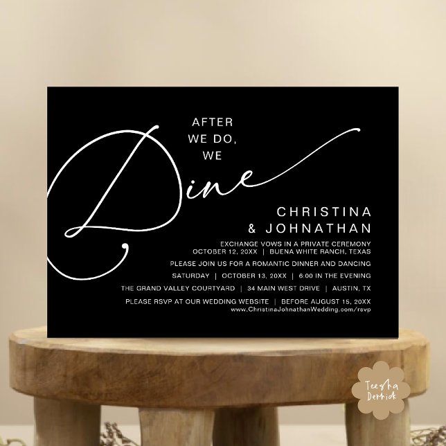 När vi gör det, Dine, Romantic Bröllop Middag Inbjudningar (After We Do We Dine Romantic Wedding Dinner Party Invitation Card Modern PDF Classy Black White)