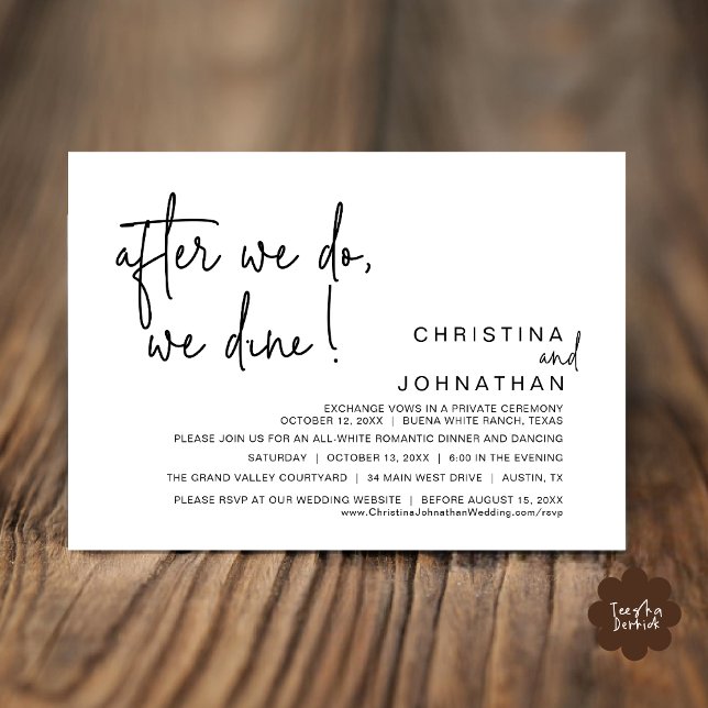 När vi gör det, Dine, Romantic Bröllop Middag Inbjudningar (After We Do We Dine Romantic Wedding Dinner Party Invitation Card Modern Boho PDF Classy Black White)