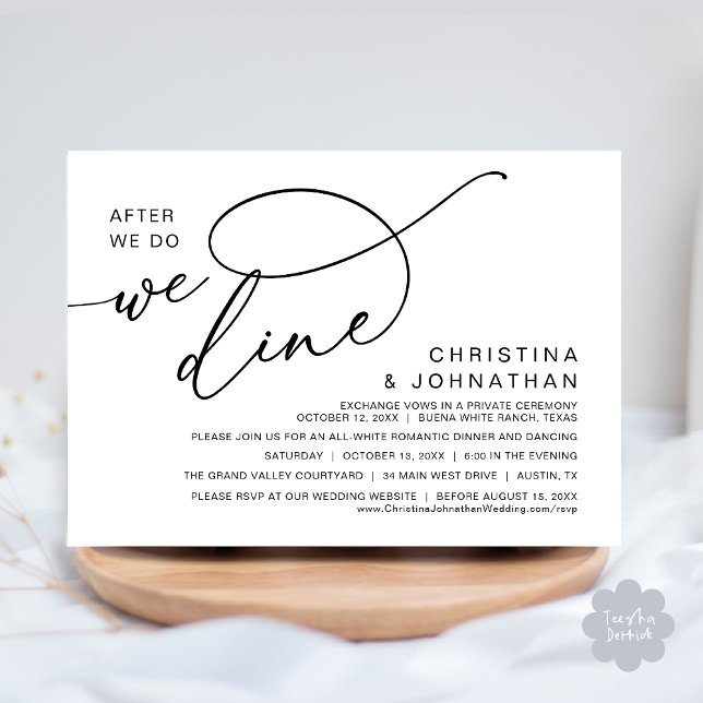 När vi gör det, Dine, Romantic Bröllop Middag Inbjudningar (After We Do We Dine Romantic Wedding Dinner Party Invitation Card Modern Boho PDF Classy Black White)