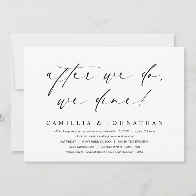 När vi har gjort det, så äter vi middag, bröllop. inbjudningar (Framsida)