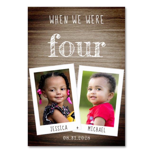 När vi var äldre barn och Namn Wood Bröllop Bordsnummer (Framsidan)