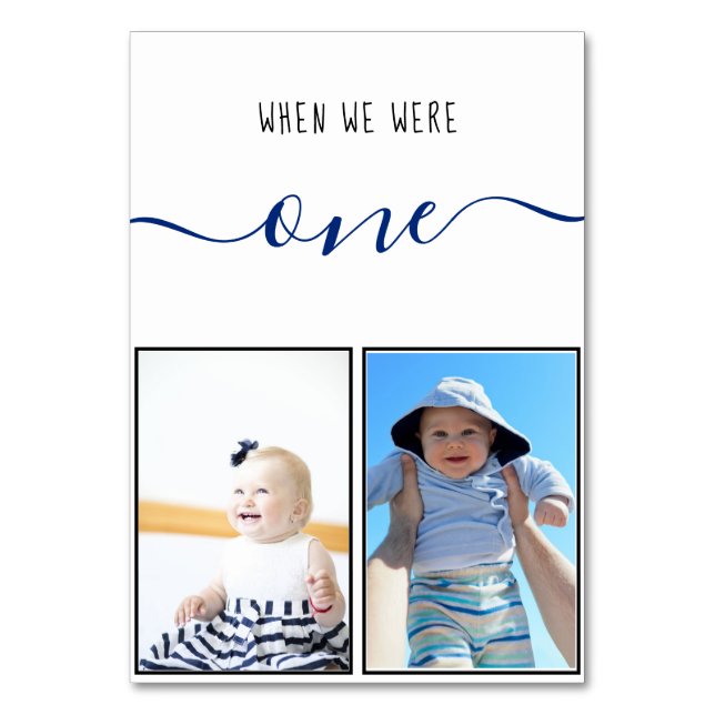 När vi var en modern blå handstil Bröllop Bordsnummer (Baksidan)