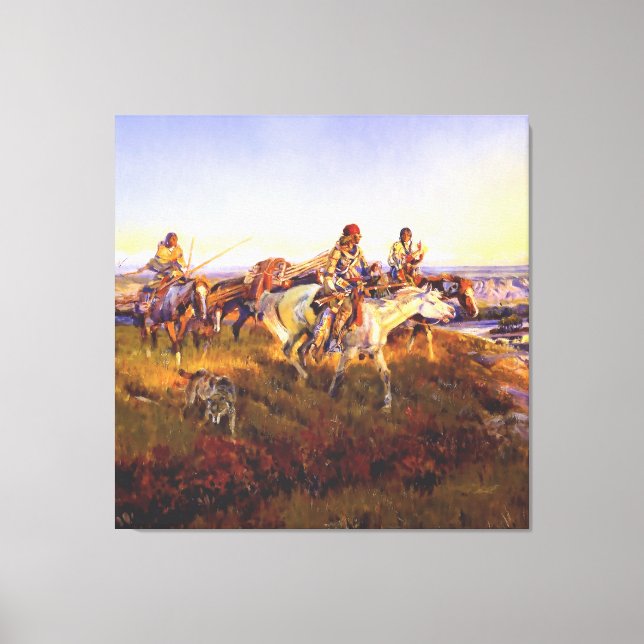 "När White Manar Turn Red" av Charles M Russell Canvastryck (Framsida)