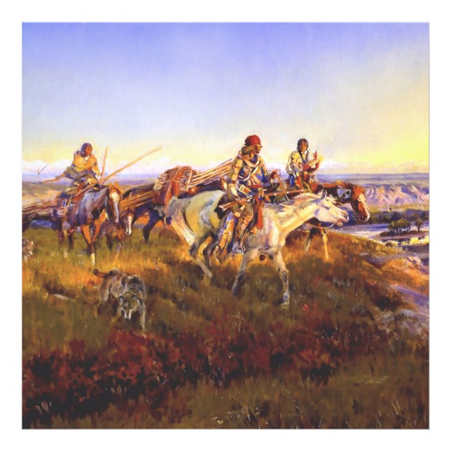 "När White Manar Turn Red" av Charles M Russell Fototryck (Framsidan)