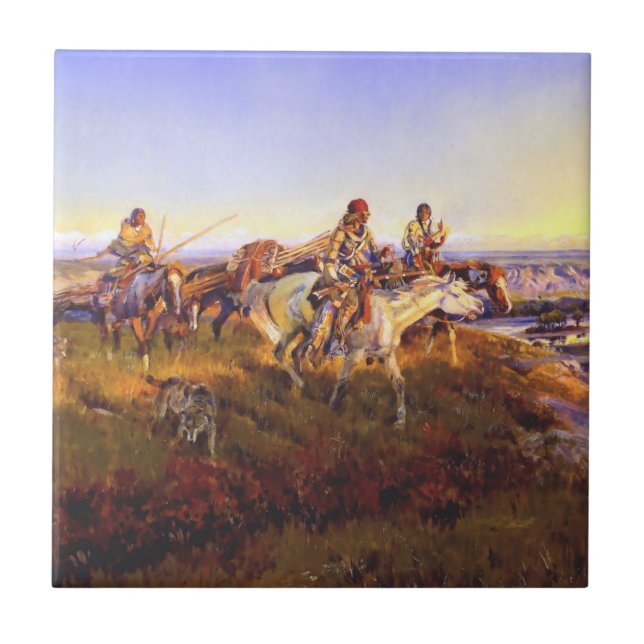 "När White Manar Turn Red" av Charles M Russell Kakelplatta (Framsidan)