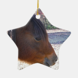 Nära Brown-hästen, Little Brown Pony Julgransprydnad Keramik