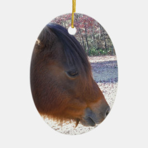 Nära Brown-hästen, Little Brown Pony Julgransprydnad Keramik