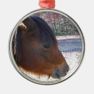 Nära Brown-hästen, Little Brown Pony Julgransprydnad Metall