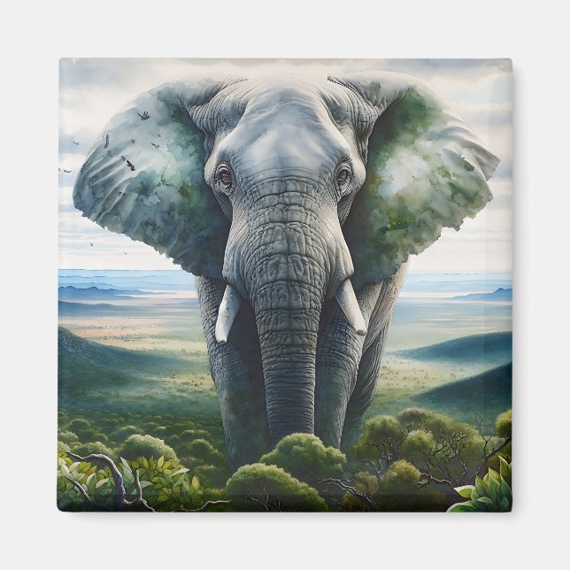 Nära Elephant Ansikte, Tusks, Trunk Magnet (Framsidan)