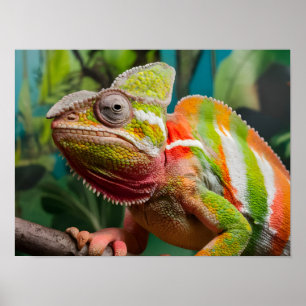 Nära en färgstark Chameleon Lizard Poster