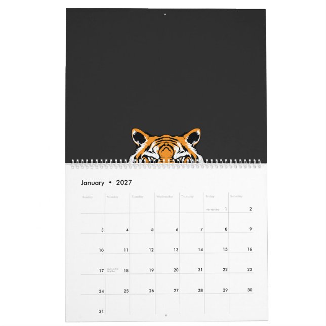 nära en tiger ansikte på en svart bakgrund kalender (Jan 2027)