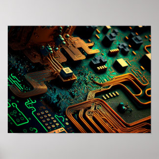 Nära ett elektroniskt kretskort. poster