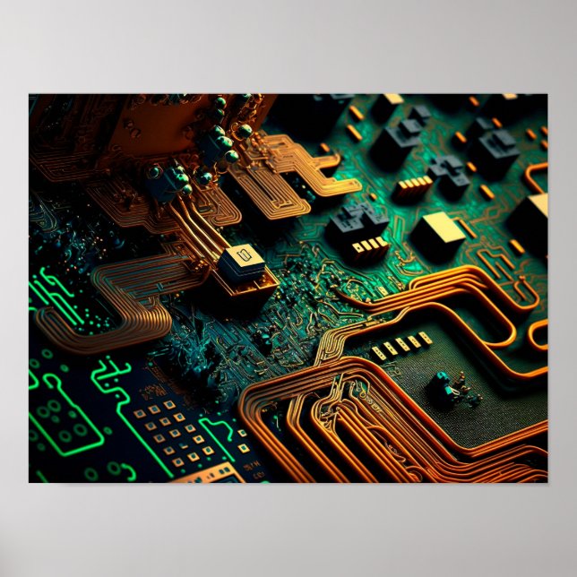 Nära ett elektroniskt kretskort. poster (Framsidan)