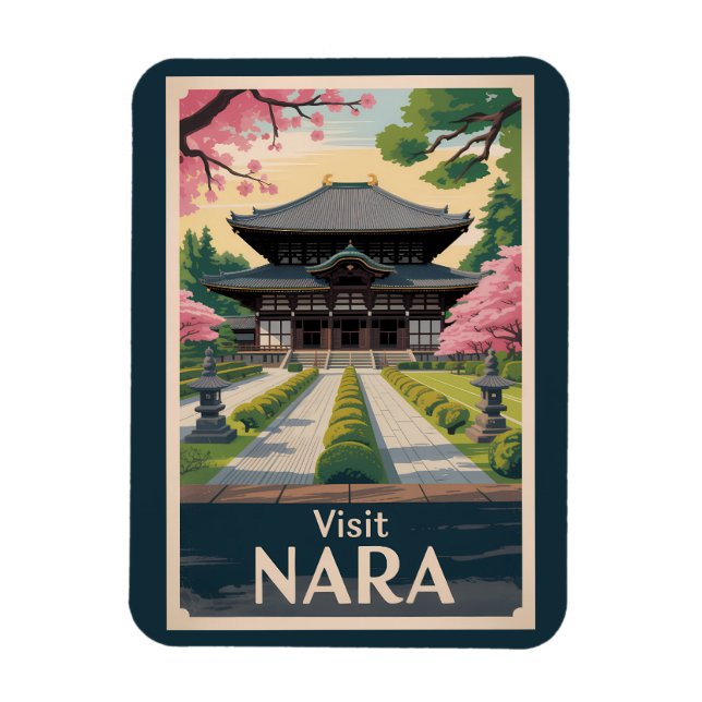 Nara Japan Illustration Resa Konst Vintage Magnet (Vertikal)