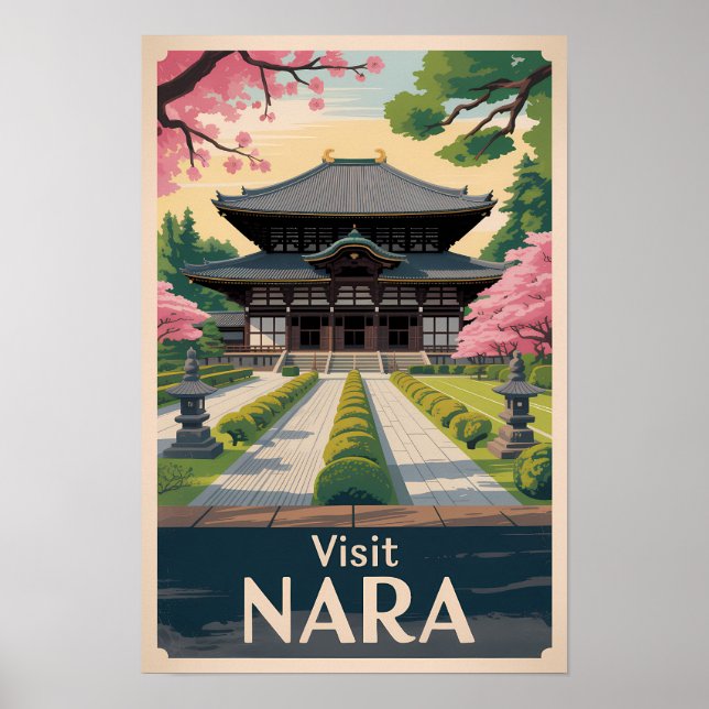 Nara Japan Illustration Resa Konst Vintage Poster (Framsidan)