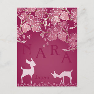 Nara Japan Sakura Hjort Hand Illustrated Vykort