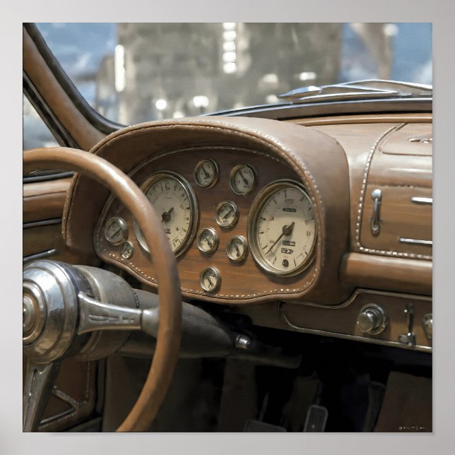Nära lyx: Vintage instrumentbräda cockpit detalj Poster (Framsidan)