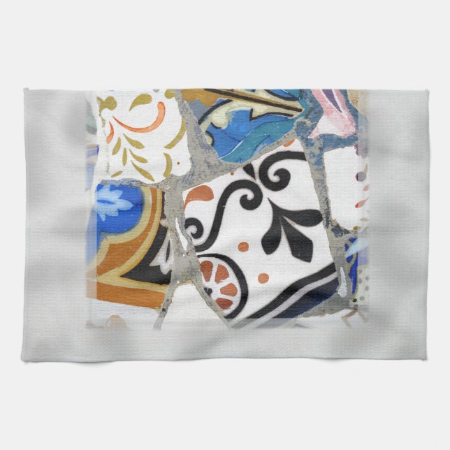 Nära övre för Barcelona Gaudi mosaik Kökshandduk (Horisontell)